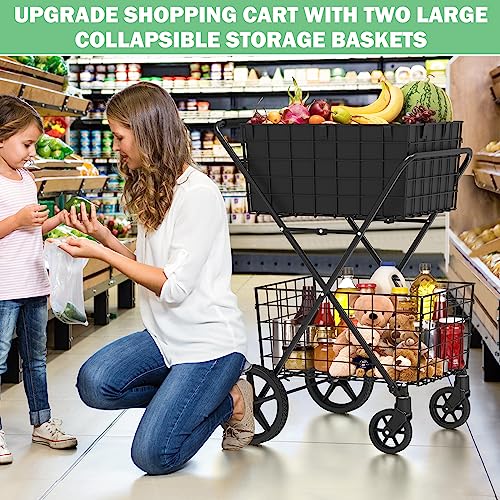 Einkaufswagen mit 2 herausnehmbaren Körben, 2-stöckig, extra groß, zusammenklappbar, 180 kg, Einkaufswagen für Einkäufe mit 2 herausnehmbaren Körben, wasserdichtes Innenfutter, strapazierfähiger, – Bild 7