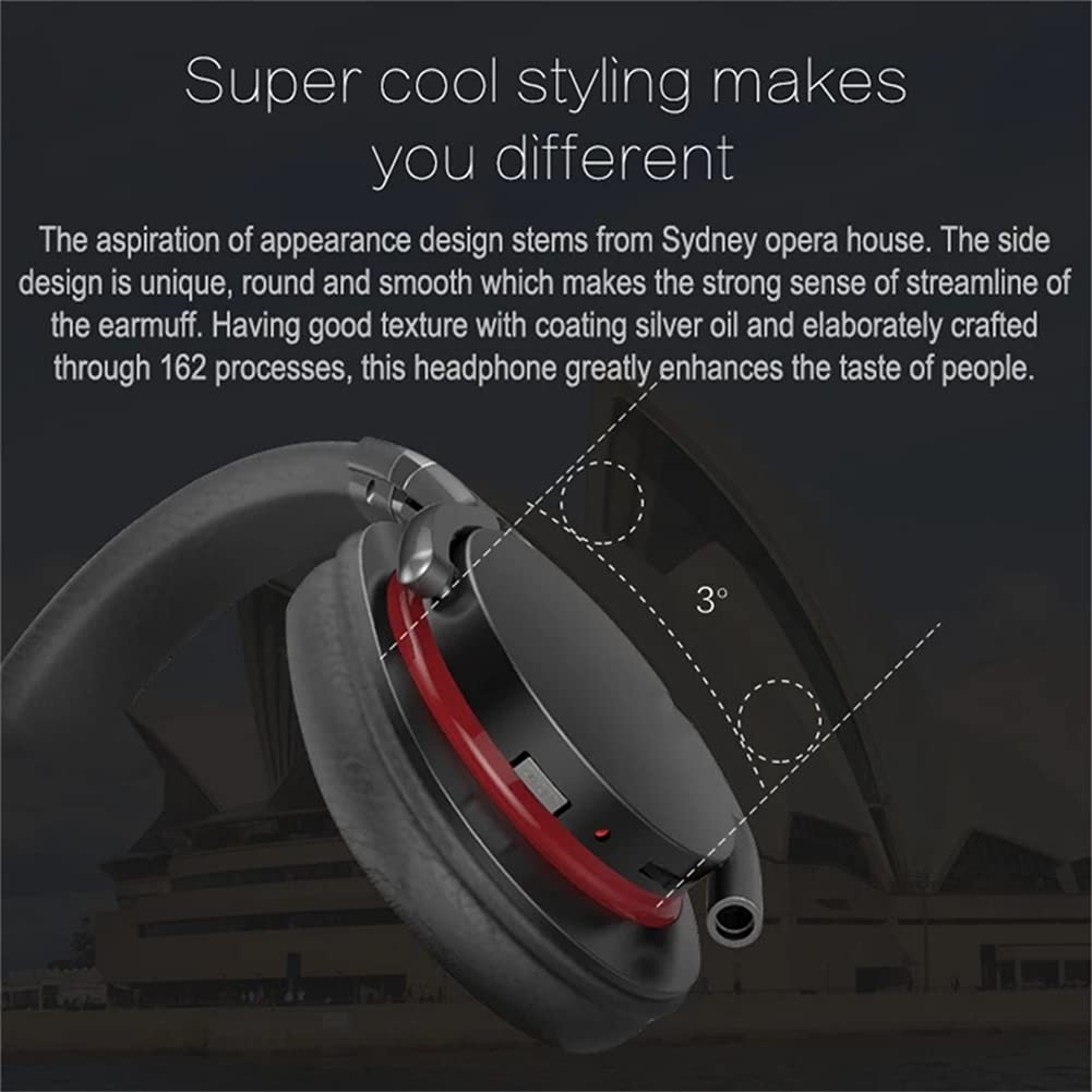 Bezprzewodowe słuchawki nauszne, słuchawki sportowe Bluetooth, Hi-Res audio, głębokie basy, puchar do uszu z pianki pamięci, dla długotrwałego noszenia,Black