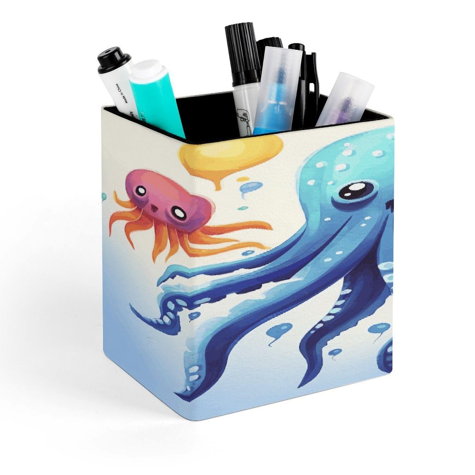 JTREHY - Colorful Squid Octopus Pencil Holder, Pencil Holder, Makeup Brush Holder, PU Leather Cup, Stationery Organizer, Office Accessories, Box