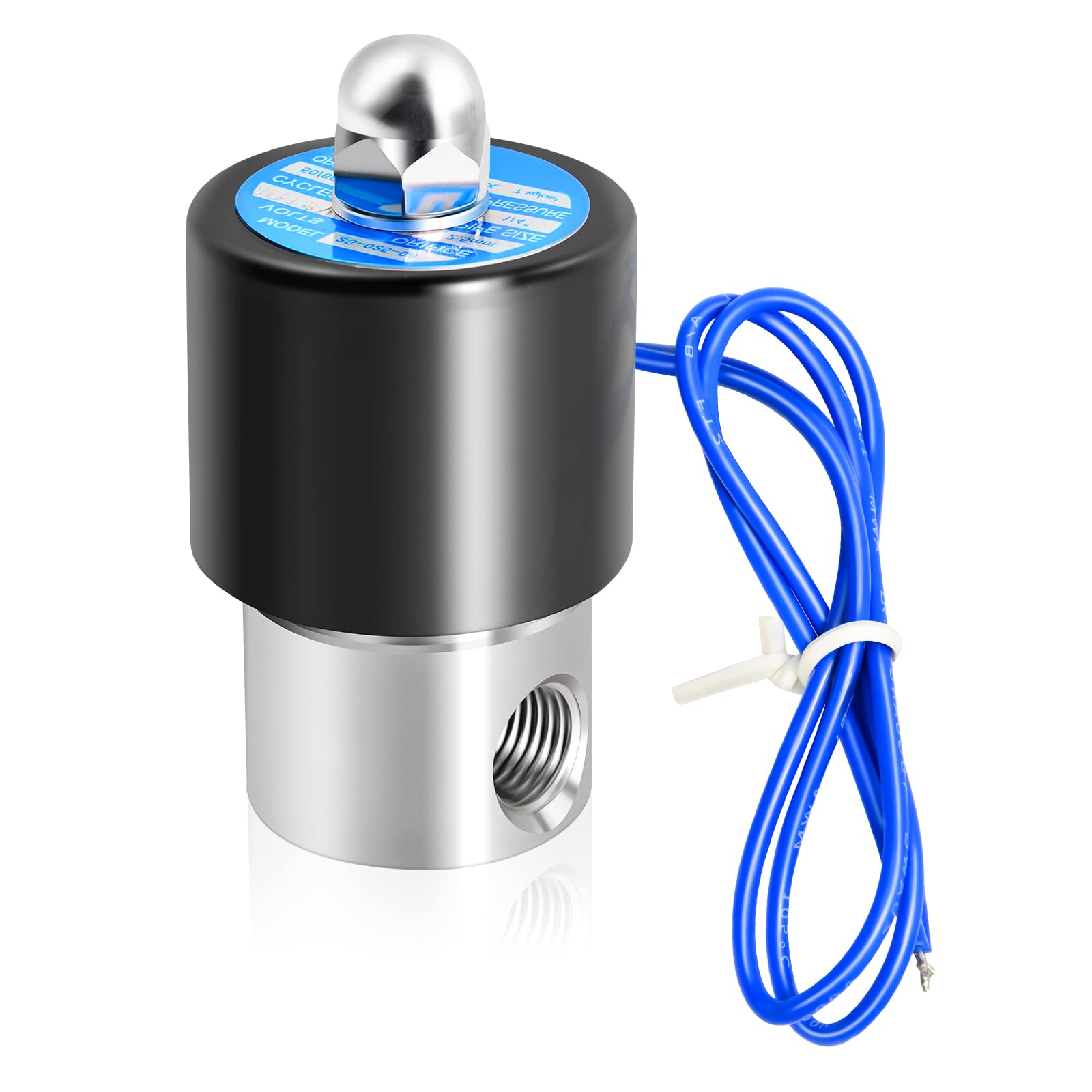 1/4" BSP 12V Électrovanne électrique en acier inoxydable avec connecteur cannelé, adaptée pour l'eau, l'air, le carburant, le gaz fermé