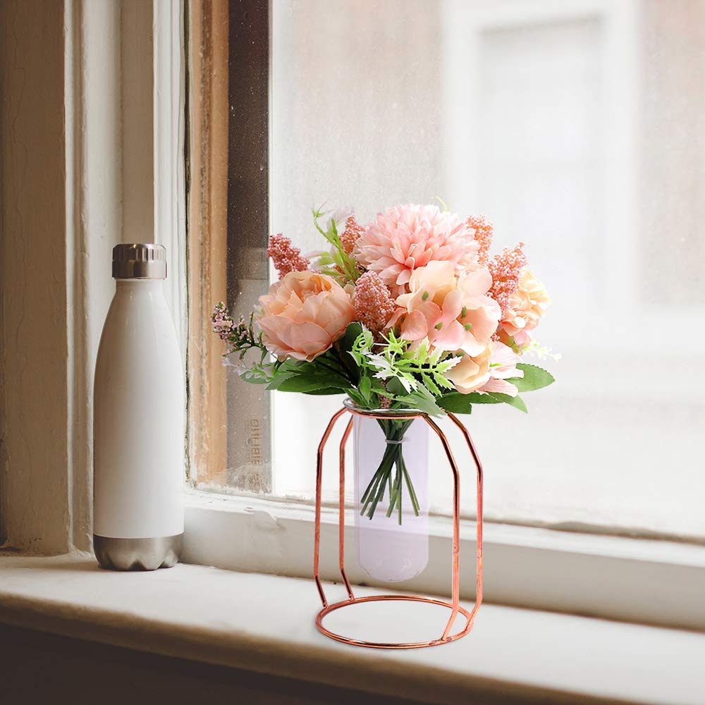 Anzome Artificial Flowers Realistic Silk Flower Bouquet Decor Fake Peony Silk Hydrangea With Vase Fake Silk Flowers In Vase For Wedding Decoration Home Table Centerpieces Decor Vase Included Buy Online At Best Price