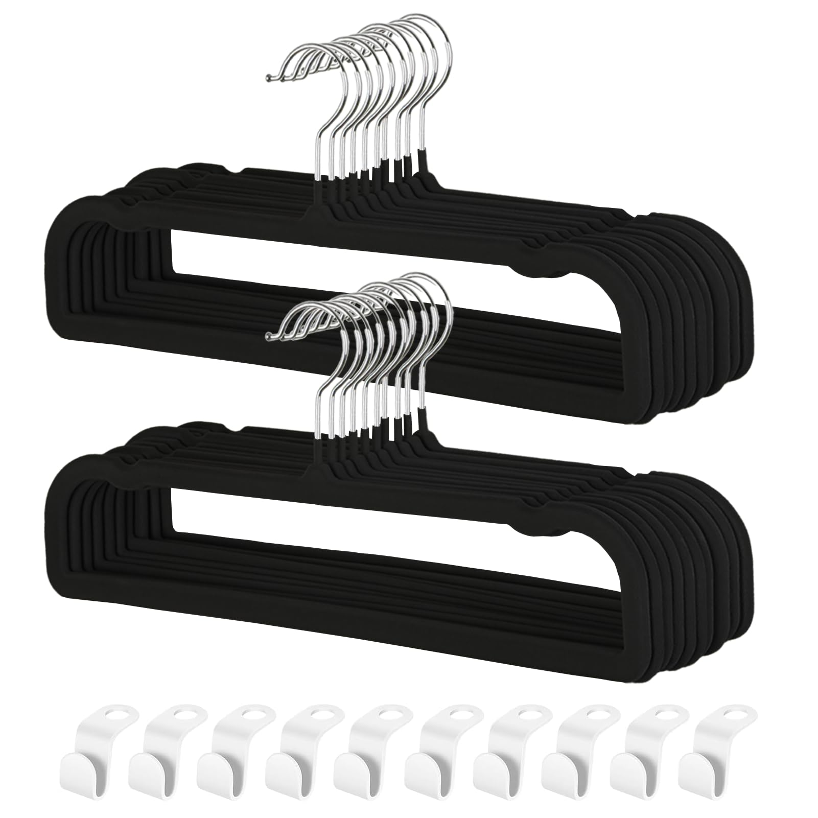 Grucce antiscivolo per pantaloni, confezione da 20 grucce in velluto per armadio, sottili e salvaspazio, resistenti, resistenti, con gancio girevole a 360 gradi, per reggiseni, pantaloncini (nero)