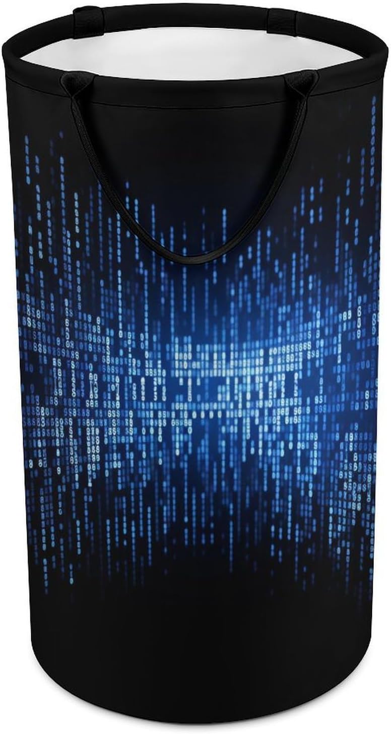 The Blue Binary Laundry Basket Freestanding Laundry Hamper with Handles Waterproof Dirty Clothes Hamper Collapsible Washing Bin Aesthetic Clothes Basket for Bathroom Bedroom Dorm