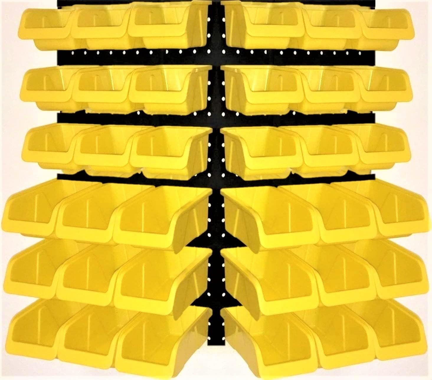 WALLPEG 36 Pack Pegboard Bin Kit – 18 Medium & 18 Large Yellow Peg Board Storage Bins | Parts Organizer for Garage, Workshop, Craft Room, Office & Workbench | Pegboard Accessory Organier | MADE IN USA