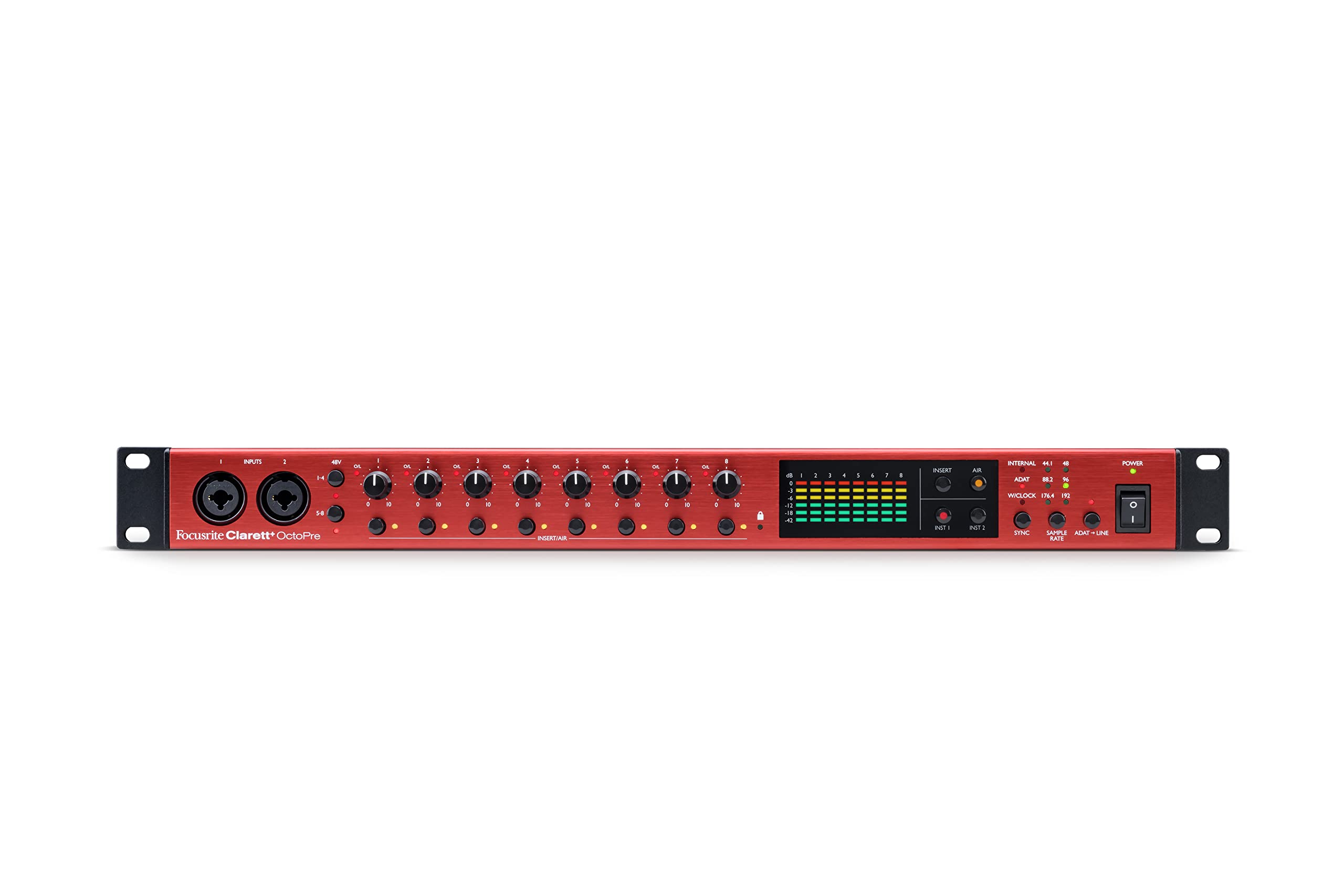 Focusrite Clarett+ OctoPre - Préampli micro ADAT de 8 entrées/8 sorties de qualité professionnelle, avec une large plage dynamique, un niveau de bruit très faible et le mode Air analogique