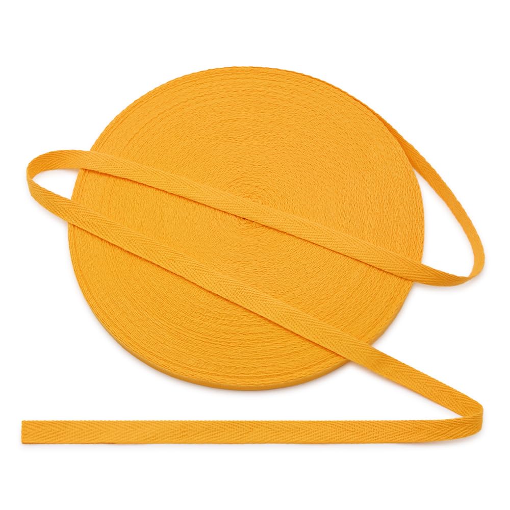 Jamsinmu Cotton Bias Binding Tape 10 mm, Herringbone Tape Cotton Tape with Herringbone Pattern, Cotton Strap Tape 10 mm, Cotton Ribbon 1 cm, Light Yellow C603, 45 Yards — image 1
