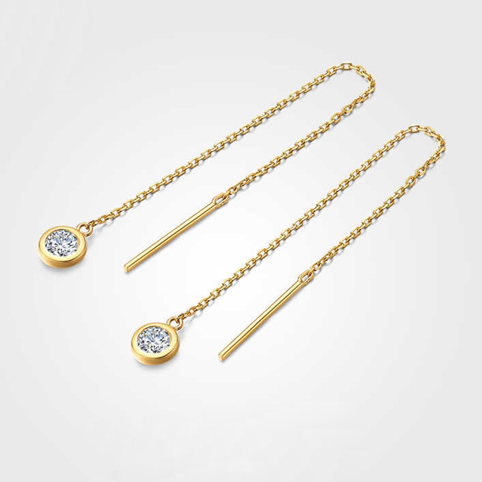 Lange Ohrringe Gold 375/585/750 Damen, Kette Ohrringe Frauen mit Erstellter Diamant, Hochzeit Echtschmuck