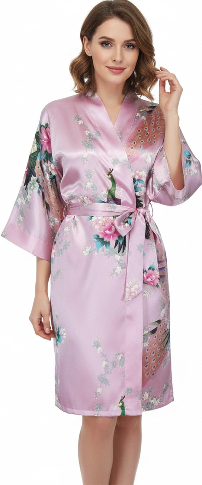 Trifolium Kimono Robe And Chemise Silky Peacock Satin Nightgown Bathrobe Wedding Negligee Nightdress — view 24