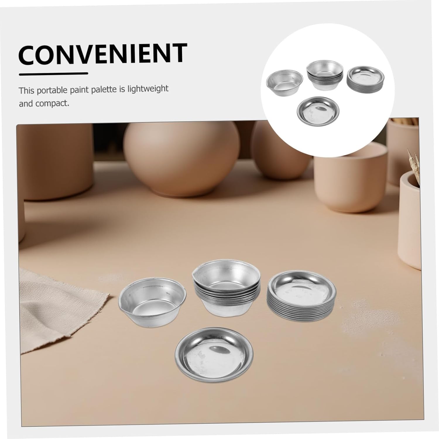 Artibetter 20pcs Stainless Steel Round Mixing Colors Tray with Smooth and Flat Surface for Miniature Painting and Studio Work, Reusable Metal Paint Palette for Artists