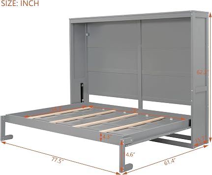 Full Size Murphy Bed Wall Bed Bedroom Furniture (Gray)