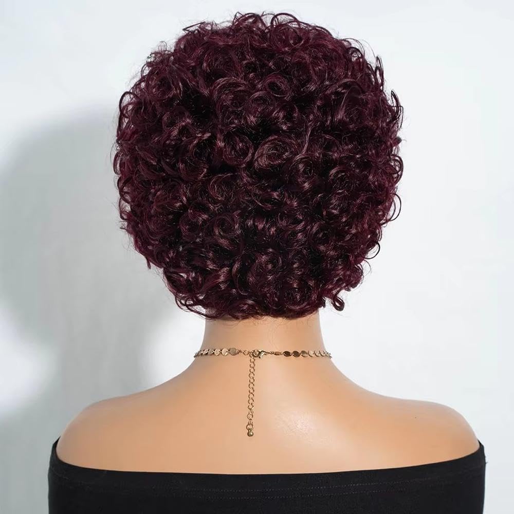 Haarpflege 10 Zoll Kurze Verworrene Lockige Perücke Mit Pony Echthaar Für Schwarze Frauen(5)