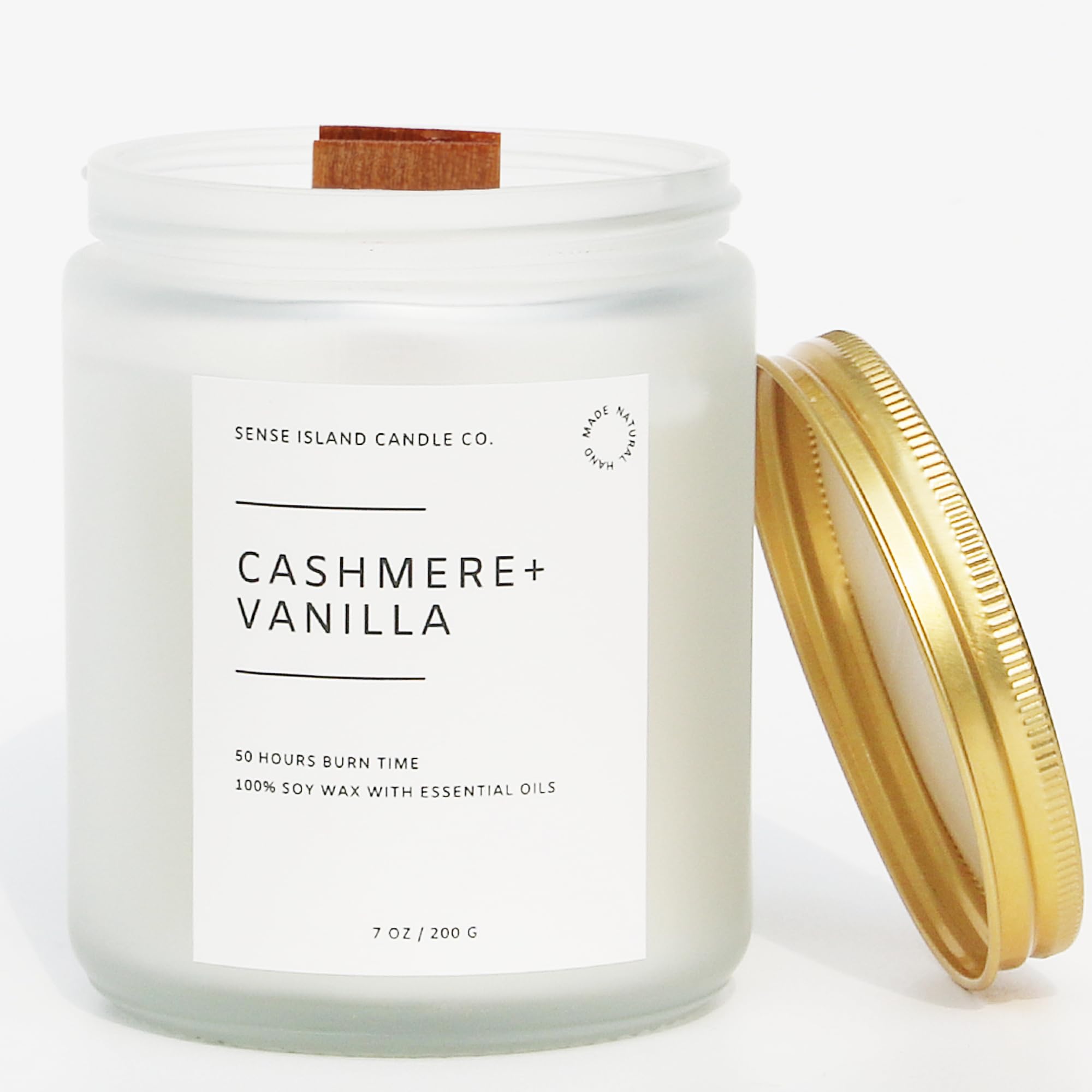 Crackling Wood Wick Vanilla Cashmere Scented Candle Natural Soy Wax 50 hrs Long Lasting Hand-Poured Highly Scented Crackle Wooden Wick Soothing Sound
