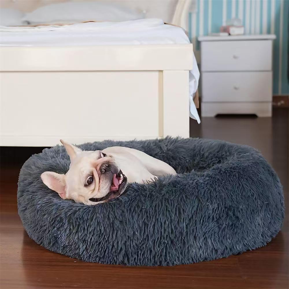 FISTAD Cat Bed, Round Washable Plush Warm Dog Bed, Anti Slip Bottom, Suitable for Cat and Small/Medium Dogs (50cm – Dark Grey)