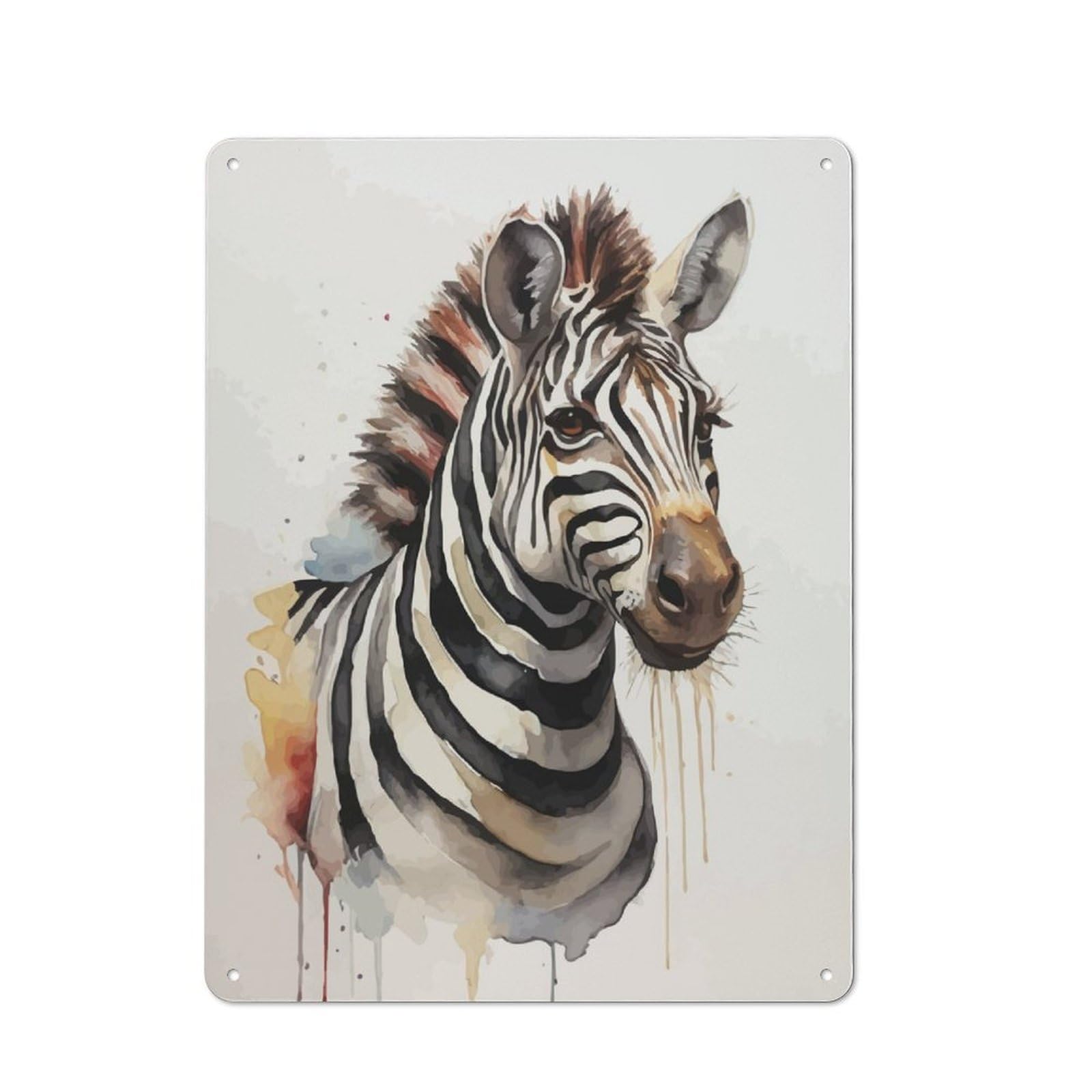 Junmoney Zebra Watercolor Tin Wall Plaque 40X30cm With For Guest Room Or Hallway, For Home Office, Studio And Craft Room Walls