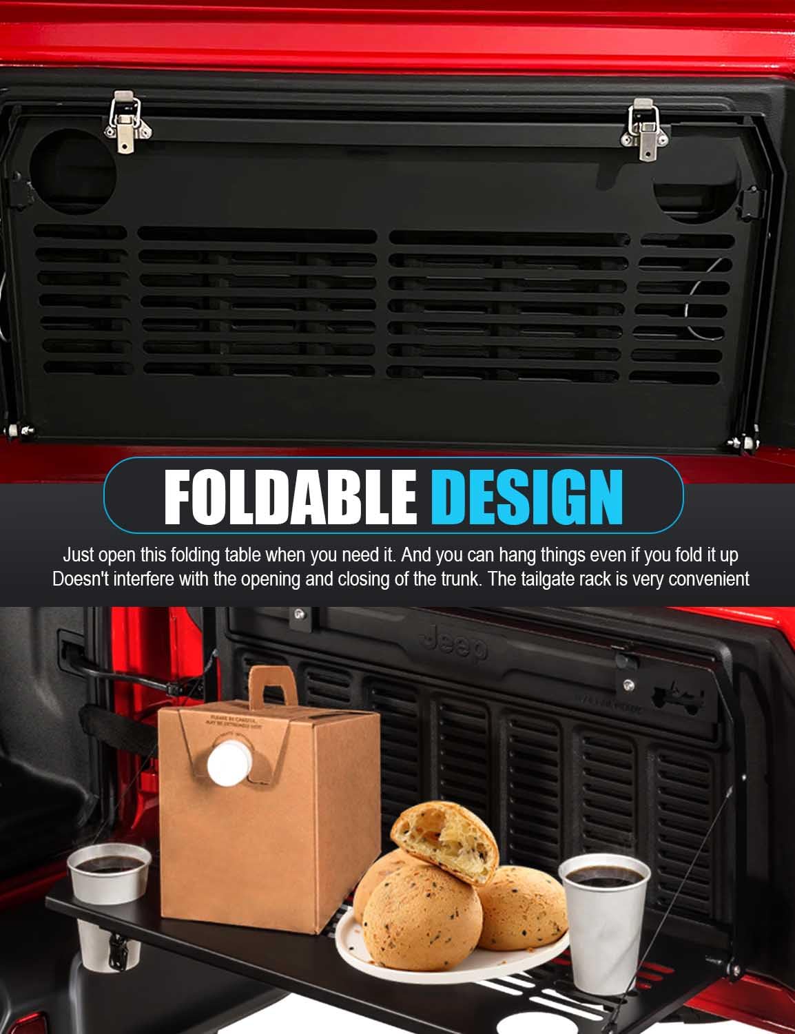 ADTOPI Tailgate Table Foldable Cargo Shelf Compatible with Jeep Wrangler JL & JLU 2018-2024, Outdoor Camping Cargo Desk Camping Tables, Heavy-Duty Steel