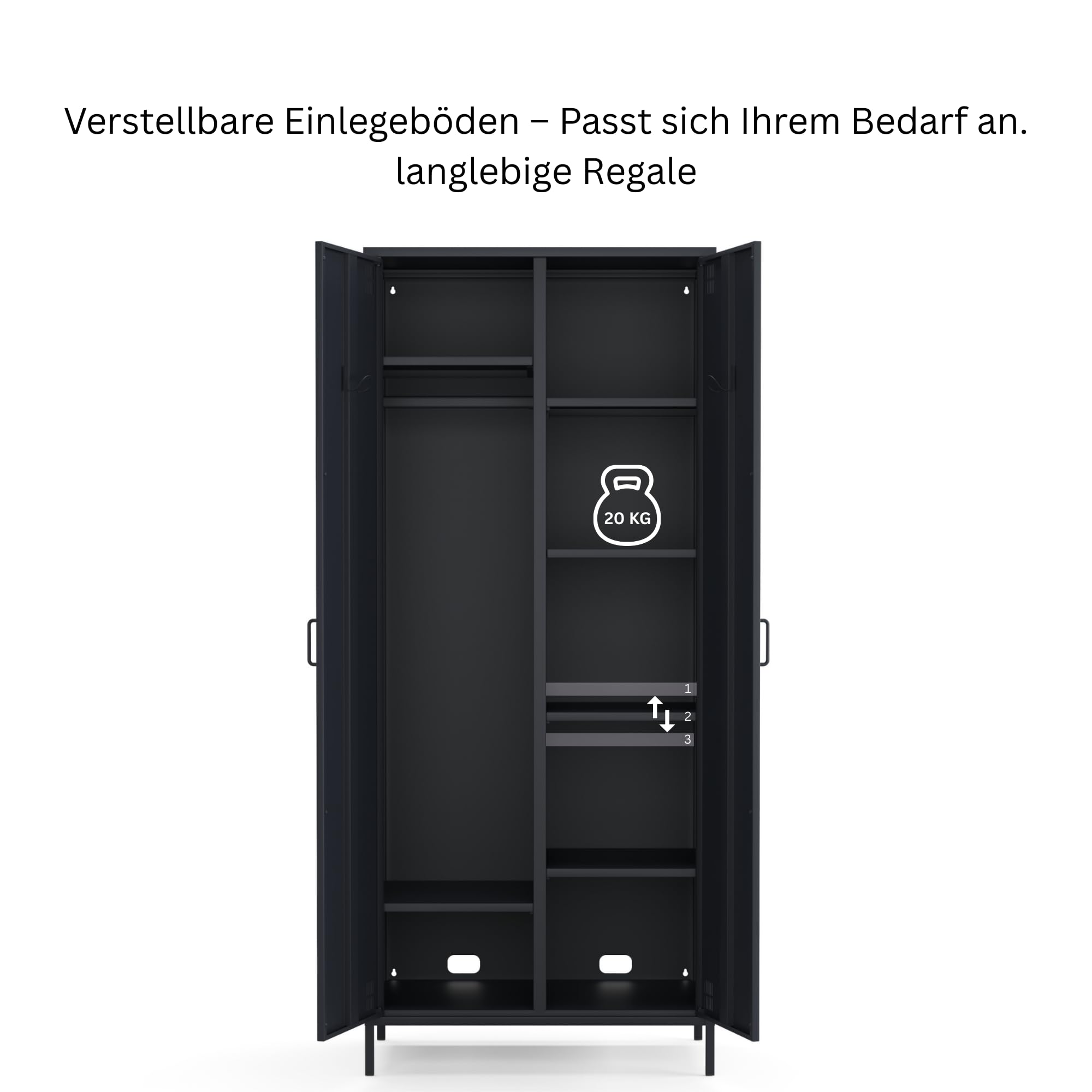 furni24 Metallschrank – Retro Garderobenschrank mit Kleiderstange – Robuste Aufbewahrungslösung mit verstellbaren Ablagen– Ideal für Schlafzimmer, Flur, Büro- Kleiderschrank mit 2 Türen, Anthrazit