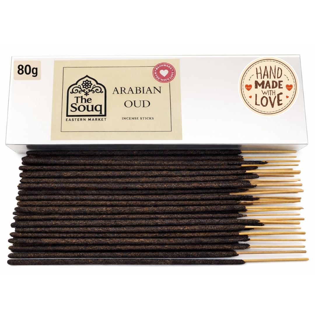 80g Large pack Oud - Incense Stick NATURAL LUXURY AUTHENTIC EMIRATI SCENT Non toxic (80 grams per box, Long Lasting Burn Time approx 55mins+ per stick) prayer yoga thick meditation, handmade,