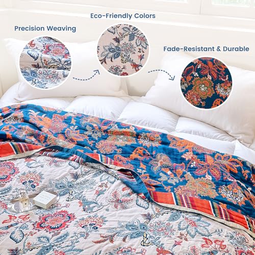 Image of MSGKV Boho Throw Blanket 90 inchx108 inch Fall Cotton Floral Blanket for King