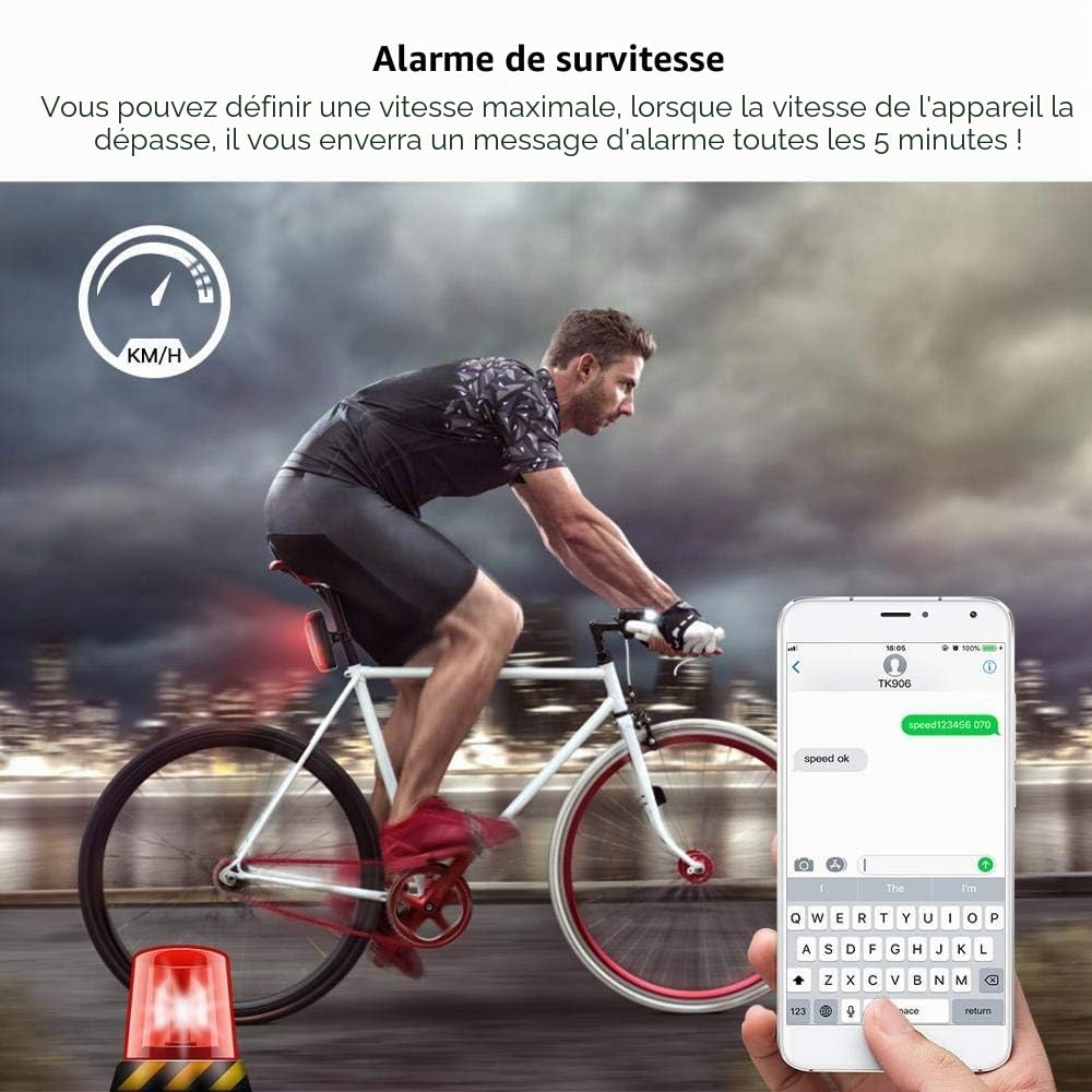 4G Traceur GPS Vélo Feu Arrière Vélo 2 en 1 Antivol Suivi en Temps Réel Tracker GPS Enfants Étanche Traqueur Alarme SOS Alarme de Survitesse Contrôle APP et SMS TK906