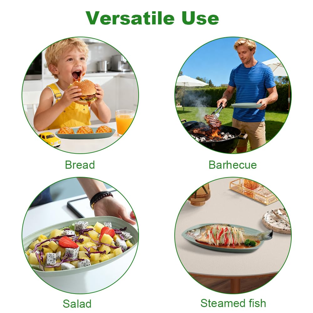 Velicber 29,7 cm borden, 6 platte borden, campingborden, plastic borden, herbruikbare ovale picknickbordenset, vaatwasmachinebestendig en magnetronbestendig, voor picknick, feest, RV en huishouden