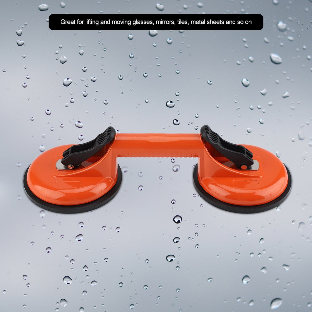 Glass Lifter Heavy Duty Aluminum Alloy Vacuum Suction Cup Puller for Moving Glasses, Tiles, Mirrors with Flip Down Tabs (2 Claws)
