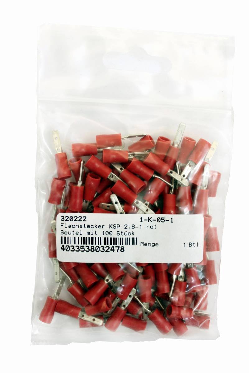 Vs Electronic 320222 Flat Plug KSP – 2.8, Bag – Red (Pack of 100)