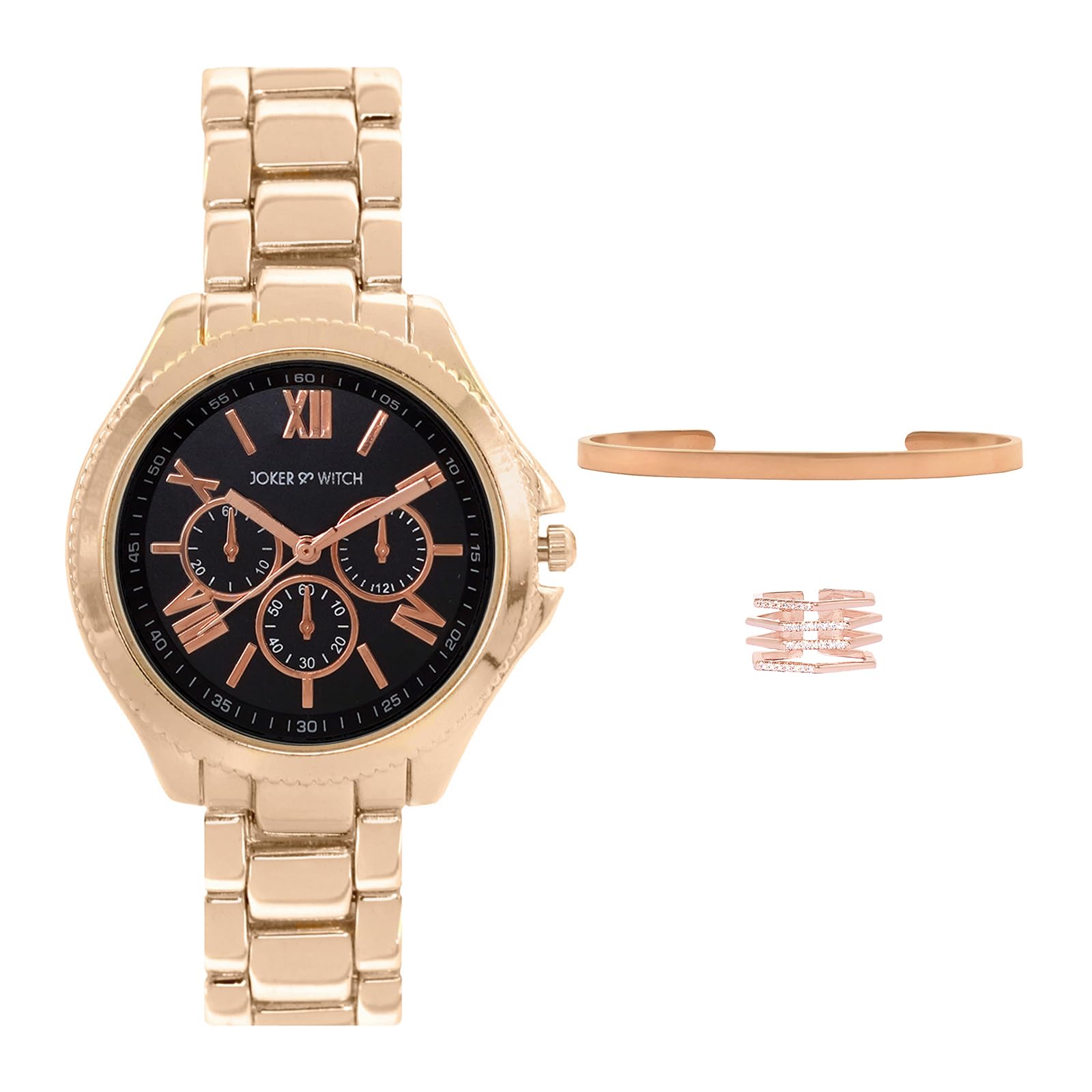 Joker & Witch Stainless Steel Women Amber Light Love Triangle Analogue Watch, Black Dial, Gold Band (B0C8618Q2X) Amazon Price History, Amazon Price Tracker