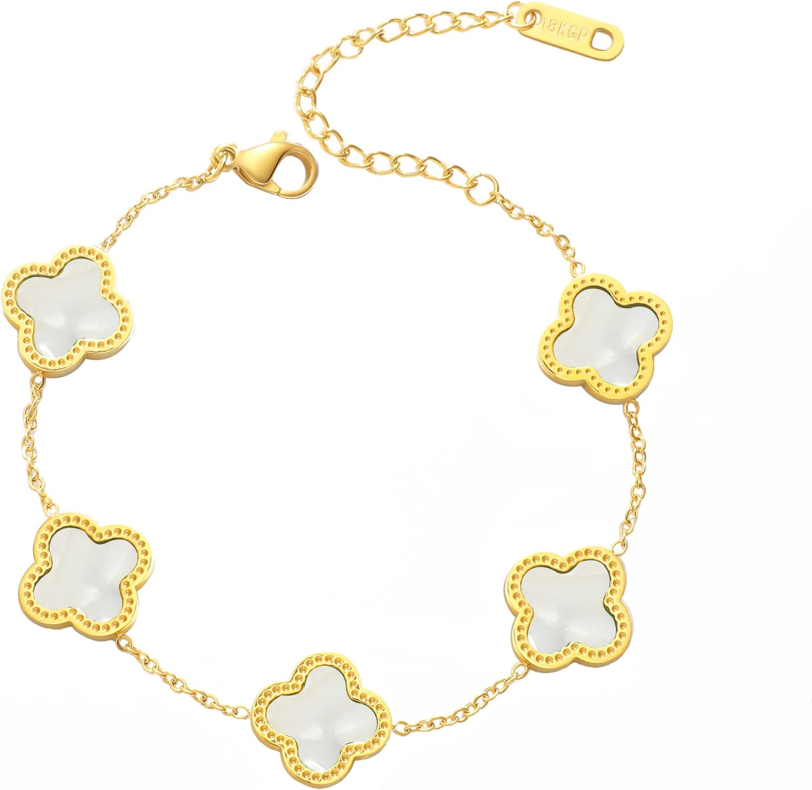 Trendy Link Bracelets for Women 18K Gold Plated Clover Adjustable Lucky Bracelet Mother's Day Gift