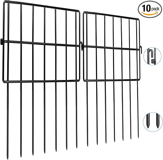 10 Pack Animal Barrier Fences, 1.5" Gap No Digging Garden Fence Panels, Metals Black Deterrent Fence for Dogs Rabbits, Decorative Fence for Outdoor Landscape Patio Total 10 ft(L)×16 in(H)