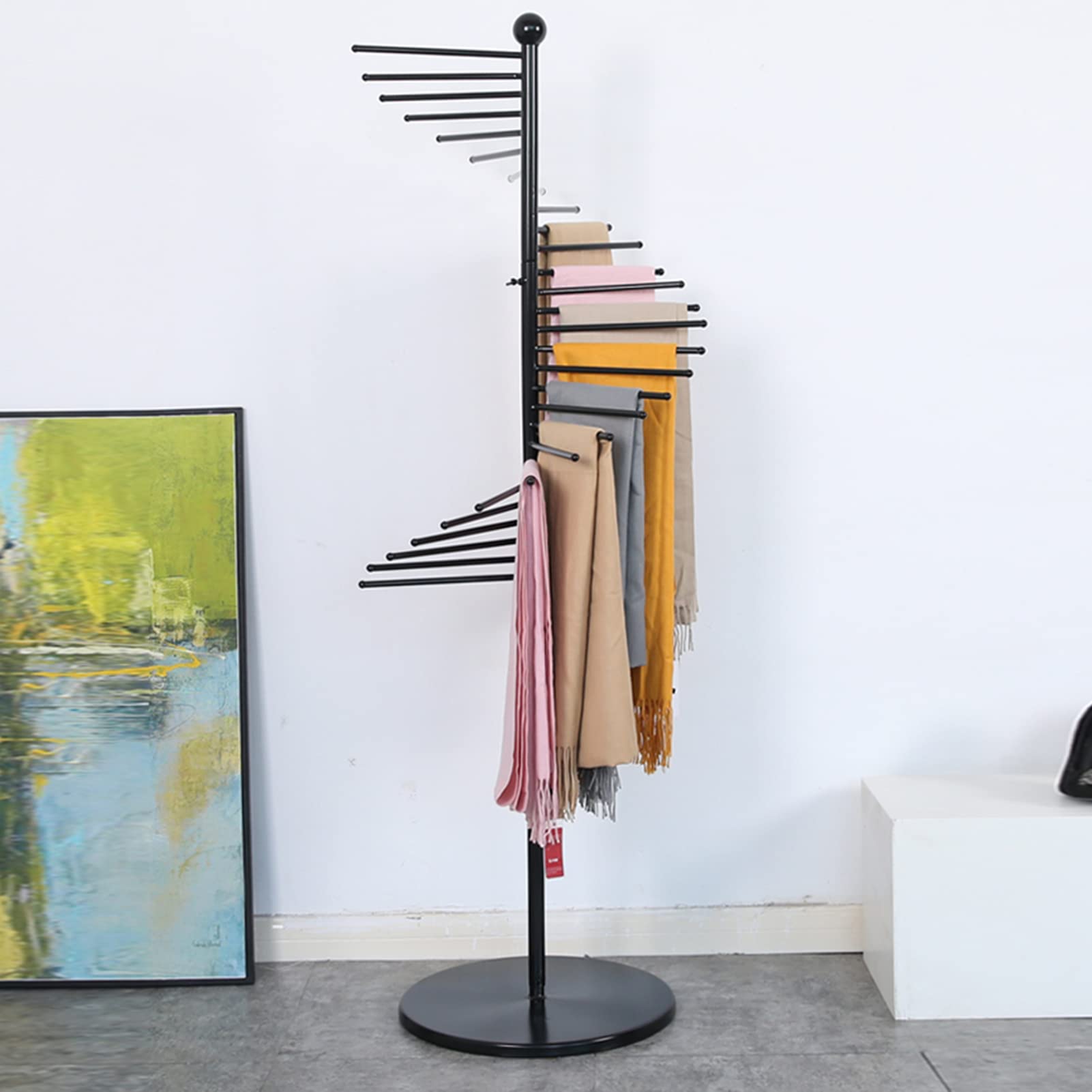 Présentoir autonome en métal pour écharpes en spirale, hijab pour magasin de vêtements, maison commerciale, étagères peu encombrantes (42 x 170 cm, noir)
