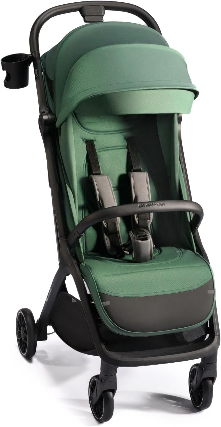 kk Kinderkraft - Spacerowy Nubi 2 Stroller - Mystic Green, Self Folding, Lightweight, Compact, with Cup Holder and Five-Point Safety Harness