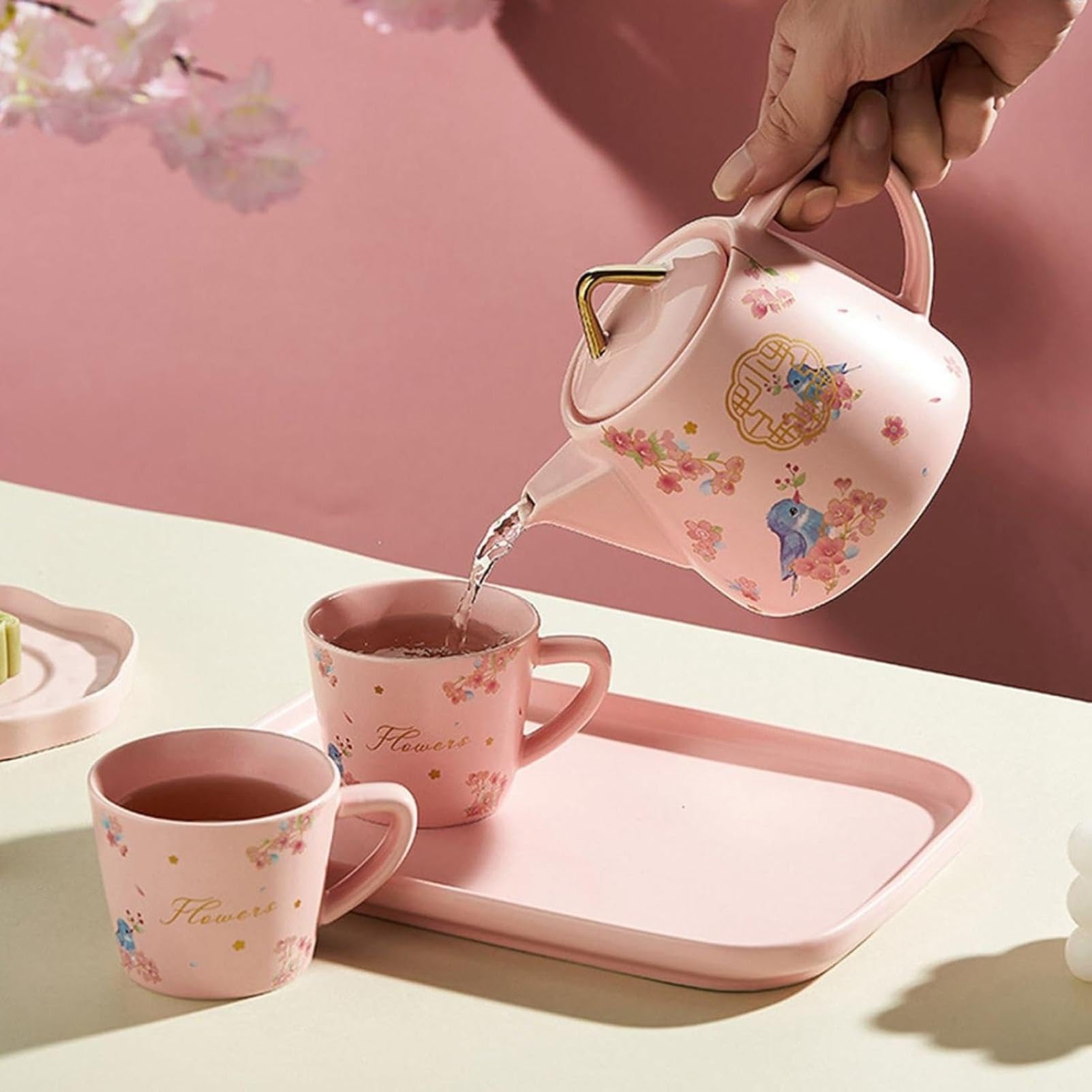 Amazon | ティーポット 花柄 可愛い ティーカップ セット 急須 陶器
