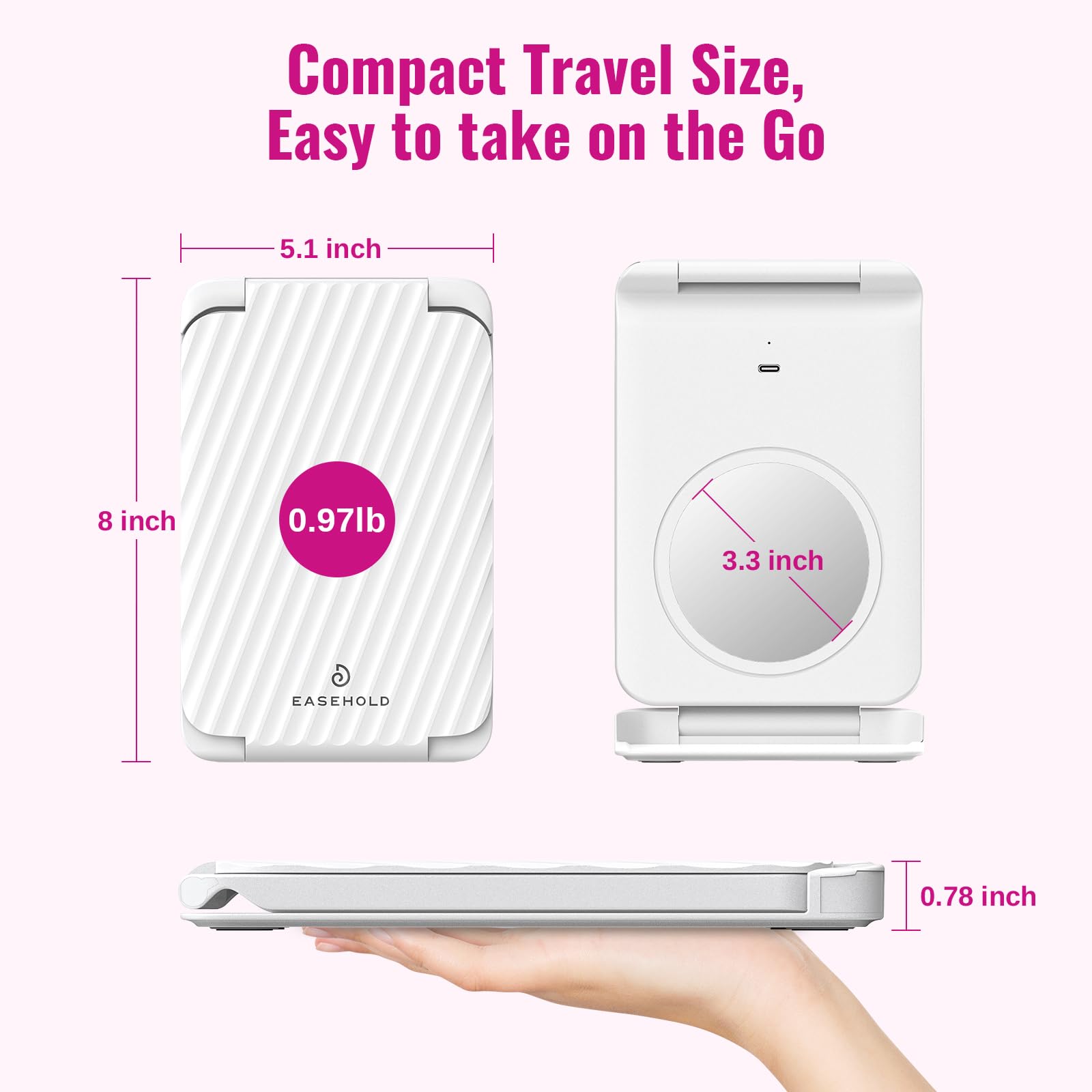 EASEHOLD Lighted Travel Makeup Mirror with LED Lights and Magnification