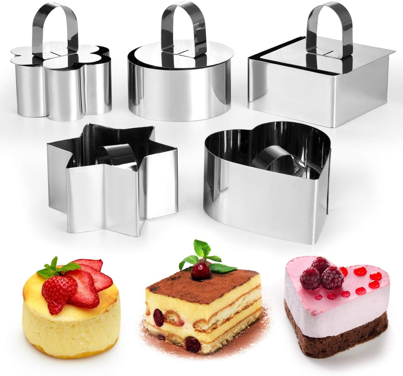GWHOLE 5 Pack of Stainless Steel Cake Ring Dessert Rings
