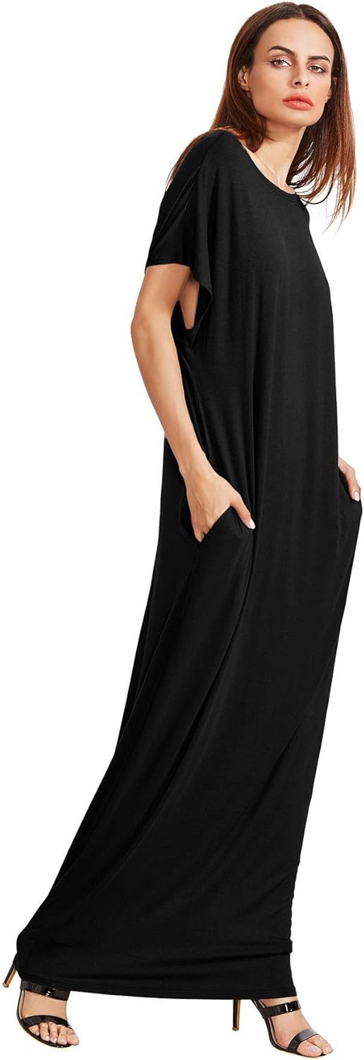 Verdusa Women's Short Sleeve Loose Long Maxi Lounge Dress with Pockets - Image 4