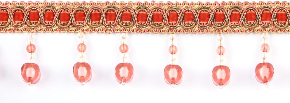 6.5 Yard Handmade Beaded Hanging Tassel Pendant Fringe Trim Fabric Ribbon Trimming, 8Cm/3.15Inch Diameter Hand Knitting Tassel Fringing Trimmings for Decor, DIYOrange