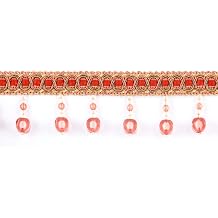 6.5 Yard Handmade Beaded Hanging Tassel Pendant Fringe Trim Fabric Ribbon Trimming, 8Cm/3.15Inch Diameter Hand Knitting Tassel Fringing Trimmings for Decor, DIYOrange