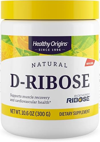 Healthy Origins D-Ribosa en polvo (BioEnergy, sin OMG, sin gluten, apoyo energético, soporte cardíaco), 10.6 onzas