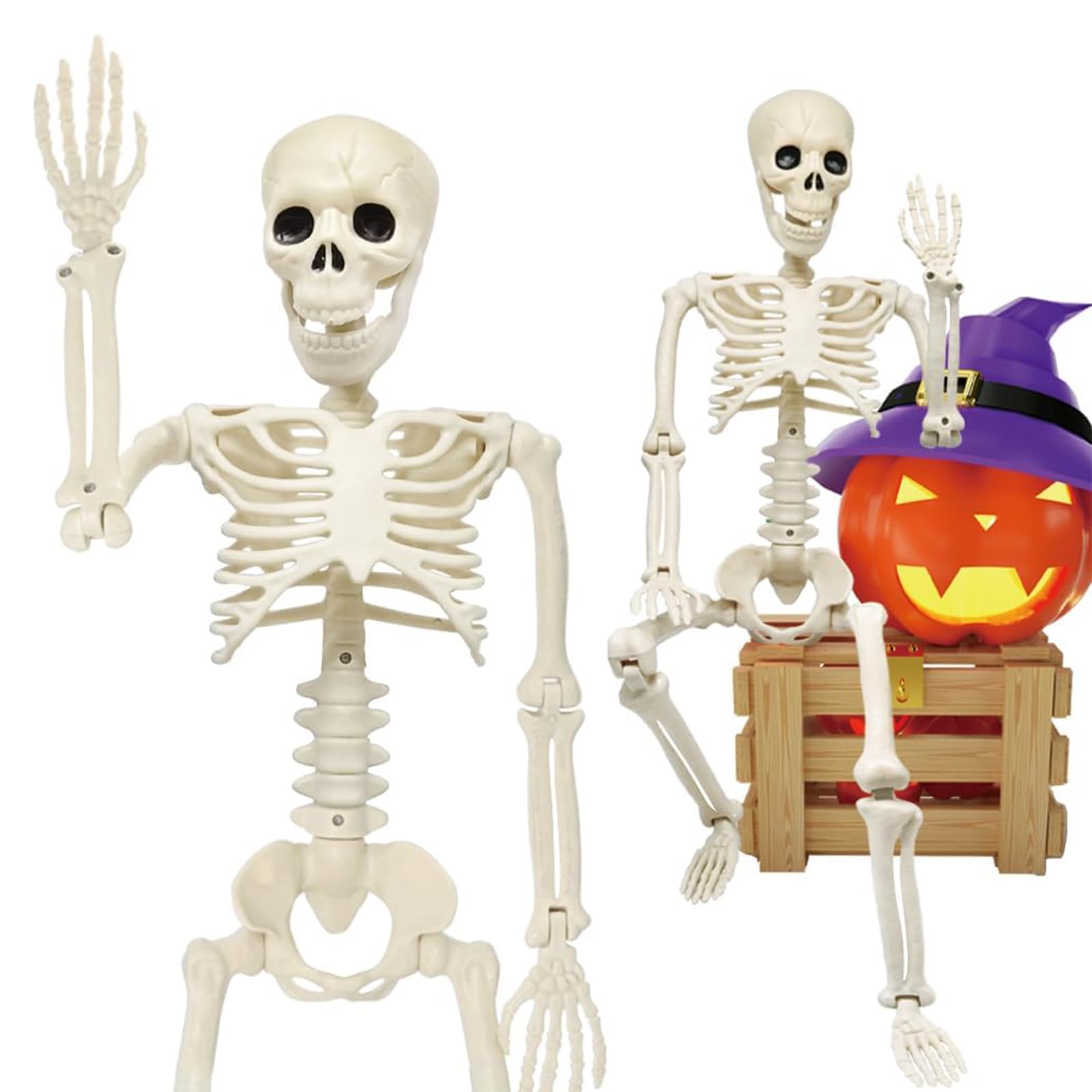 VTERLYHalloween Skeleton Decorations, 90cm Full Body Skeleton Posable Joints Poseable Skeleton, Halloween Pose Skeleton Prop Decoration
