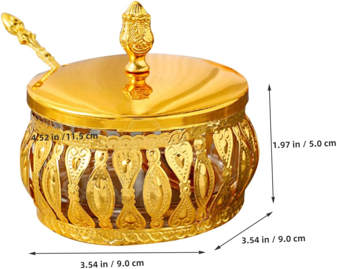 UPKOCH Gold Iron Sugar Jar with Lid and Spoon for Kitchen Storage Xmas