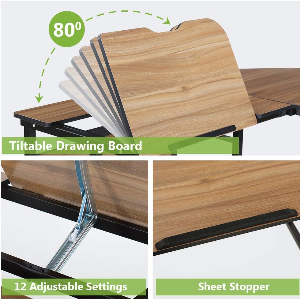 Tribesigns Modern L-Shaped Desk with Bookshelf, 67 inch Double Corner Computer Office Desk Workstation Drafting Drawing Table with Tiltable Tabletop for Home Office (Oak)