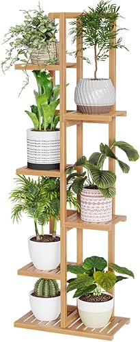 H HOMEXIN Soporte de bambú para plantas, soporte para plantas de interior y exterior, 6 niveles y 7 macetas, múltiples macetas, estante para patio,