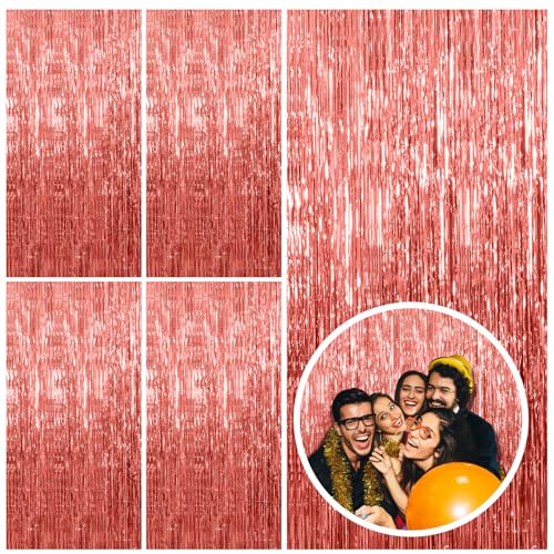 5 Pack Rose Gold Fringe Curtain Backdrop Birthday Bachelorette Party Decorations Metallic Tinsel Streamers Foil Backdrop Christmas Graduation Wedding New Year Party Decorations