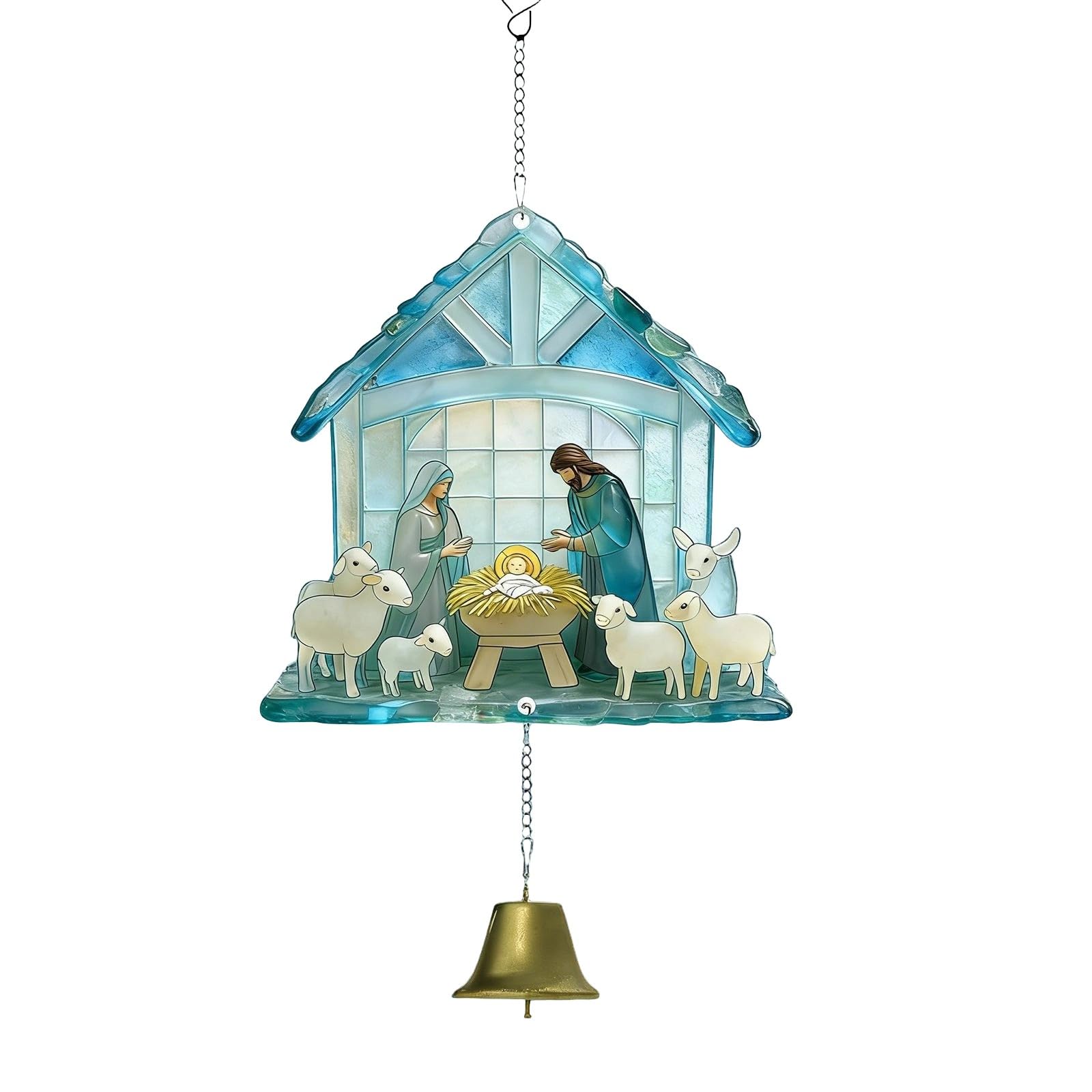 Artistic 2D Acrylic Nativity Scene Wind Chimes Hanging Ornament Manger Scene Spiritual Home Decoration Acrylic Nativity Wind Chimes