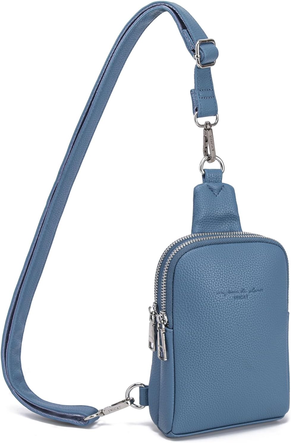 INICAT Travel Small Sling Bag Leather Crossbody Bags for Women Fanny Packs Cross Body Bag for Woman Cross Body Purses(Vintage Blue)