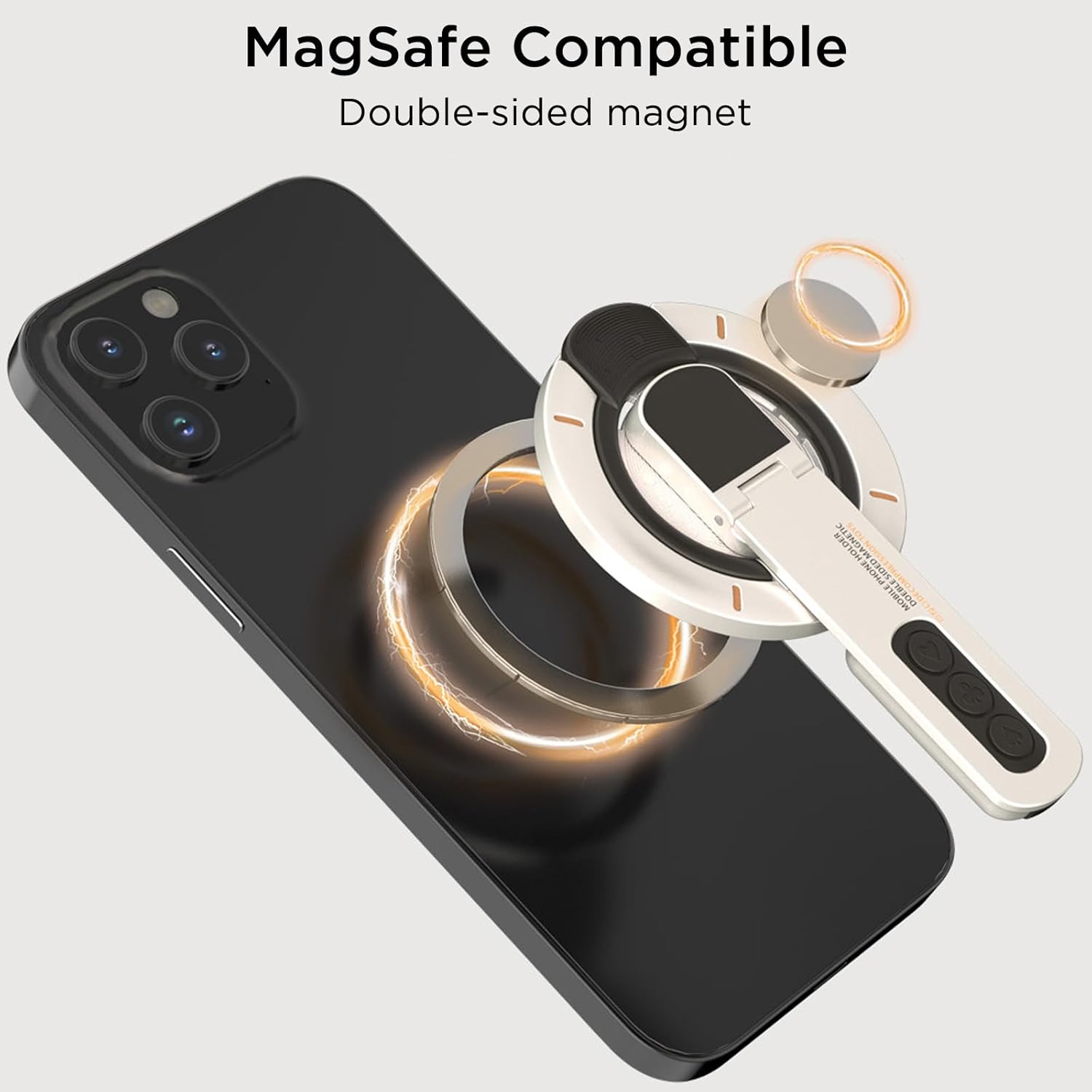 Double Magnetic Phone Holder, Magnetic Phone Ring, Compatible with MagSafe Phone Grip with 360° Rotation Phone Stand for iPhone 16/15/14/13/12 Series (Black) - Image 2