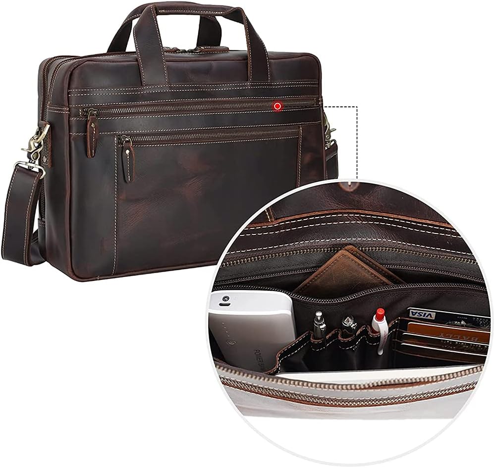 TIDING Genuine Leather Briefcase 17 Inch Laptop Messenger Bags for Men Business Travel Case Shoulder Bag - Image 3