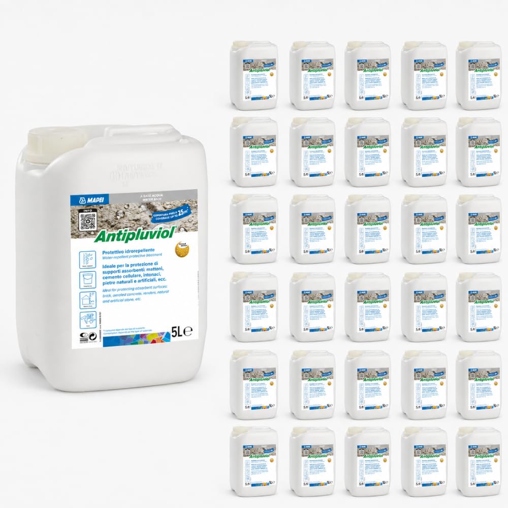 Mapei Antipluviol, Impregnante Idrorepellente Impermeabilizzante, 5Kg, Trasparente (32 pezzi)