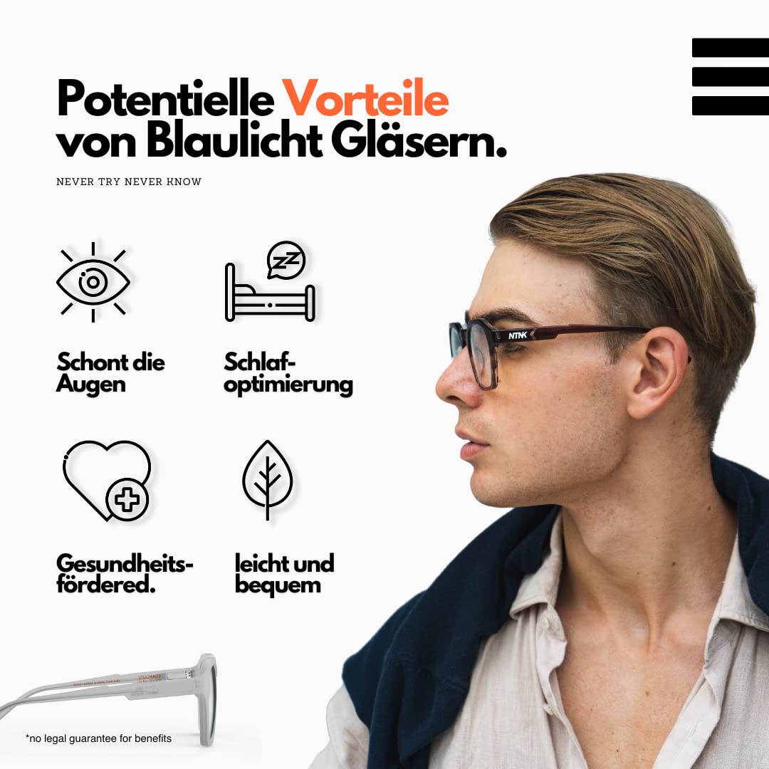 NTNK Vision N22 - Blaulicht Computer Brille Unisex ohne Sehstärke - Acetate - PC Gaming Blue-light Filter - UNISEX
