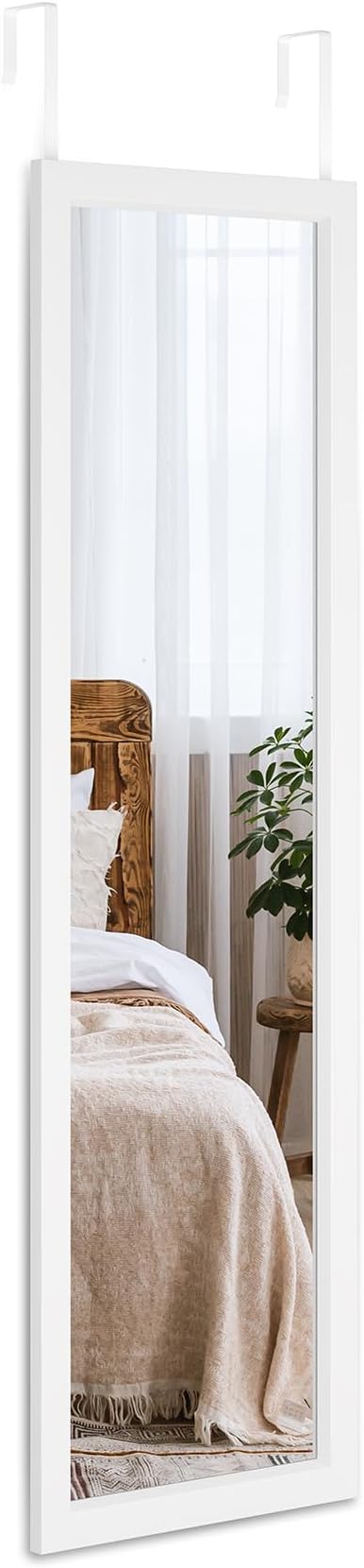Dripex Over Door Mirror Full Length, 110 x 33cm Wall Mounted Mirror Door Hung Mirror for Bathroom/Bedroom/Wardrobe - Toughened Glass, White